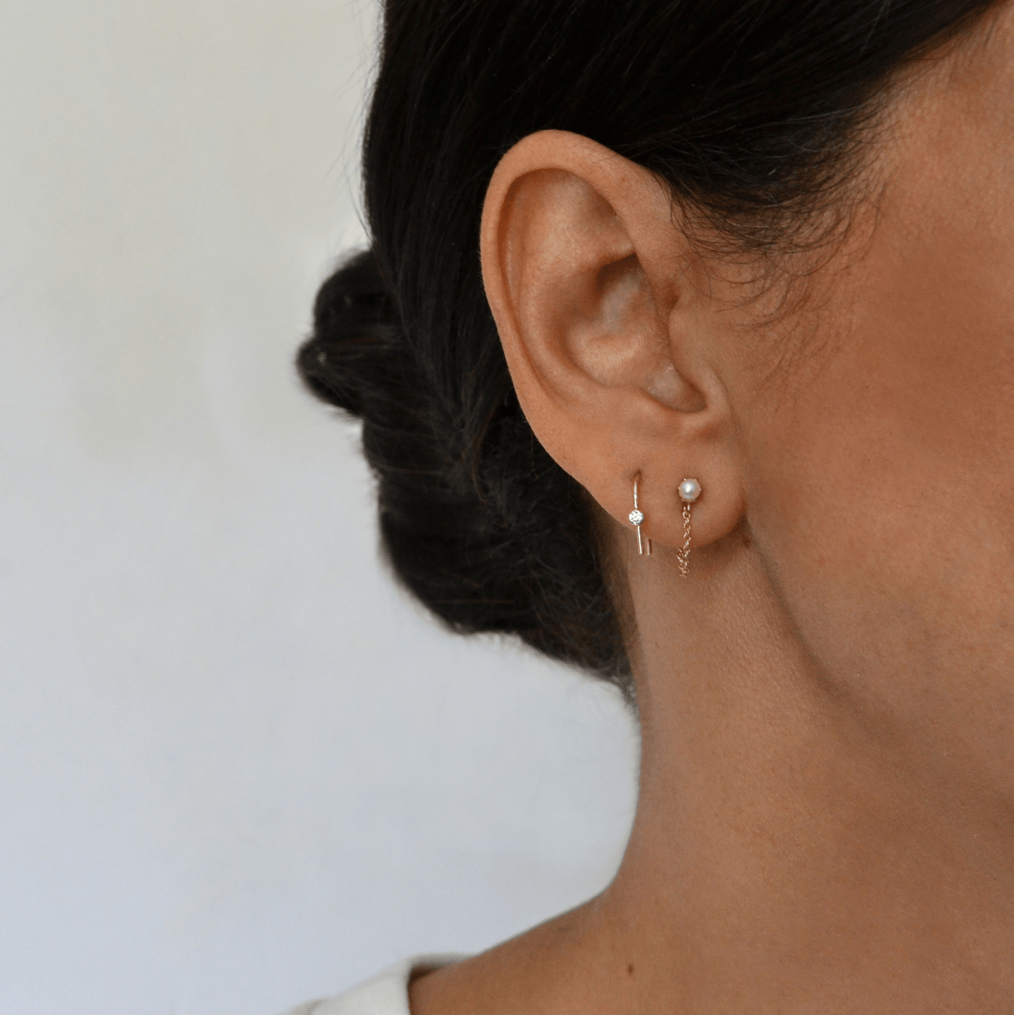 14k Prong Pearl Chain Earrings