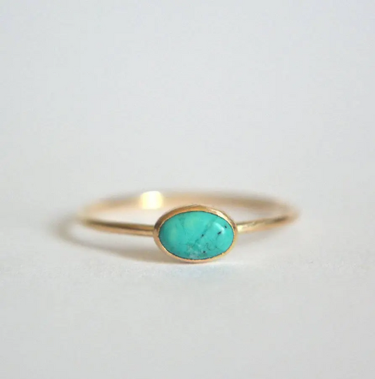 Dainty 14k oval turquoise ring