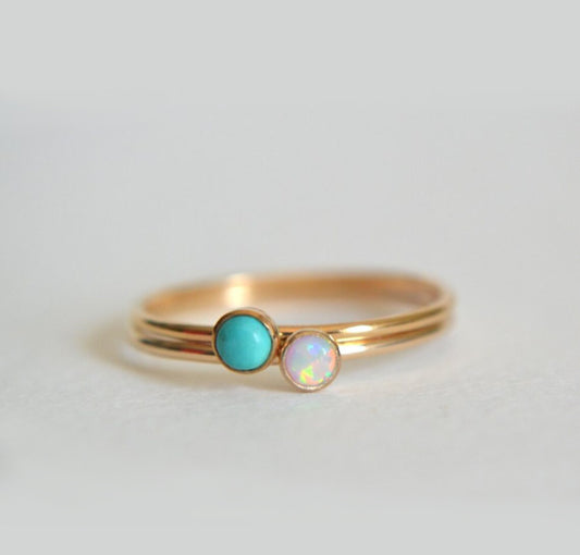 14k Turquoise & Opal Ring Set