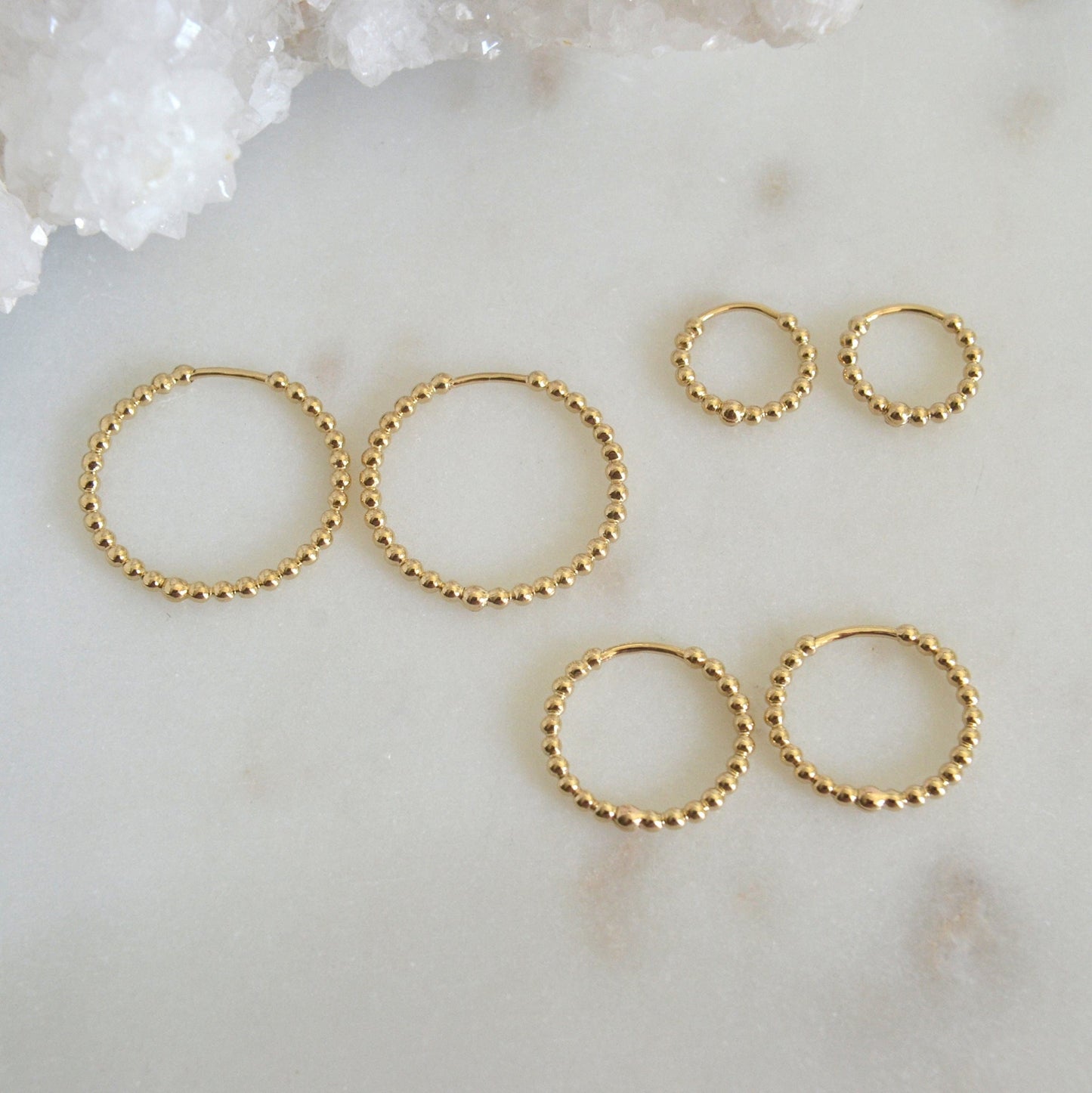 14k Beaded Hoops