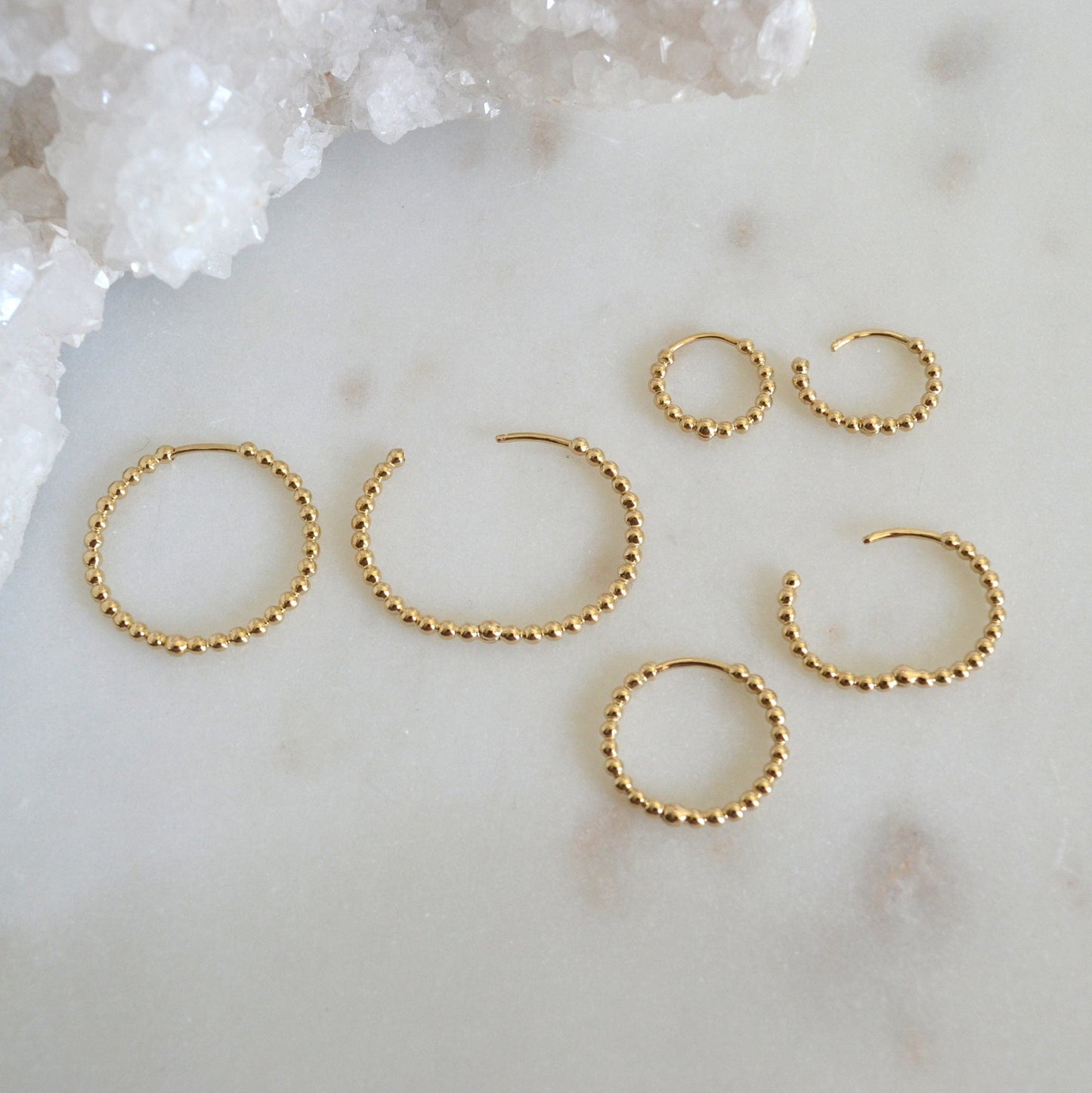 14k Beaded Hoops