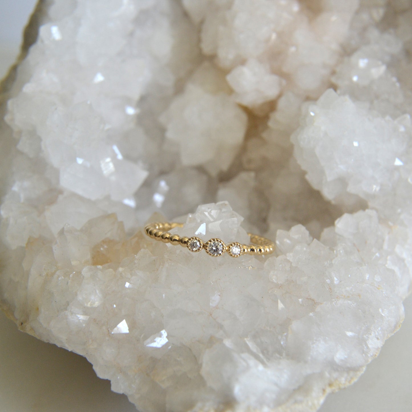14k Diamond Beaded Ring