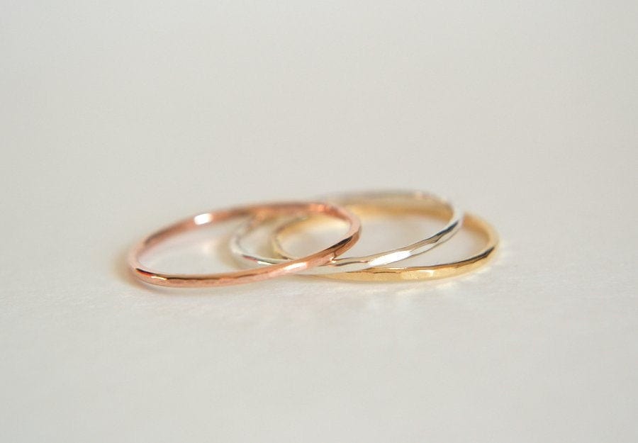 14k Hammered Bands Set