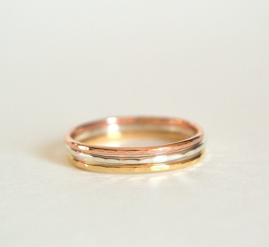 14k Hammered Bands Set