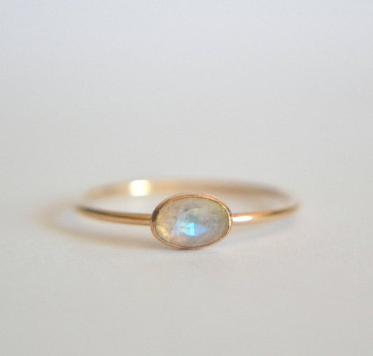 Dainty oval moonstone ring