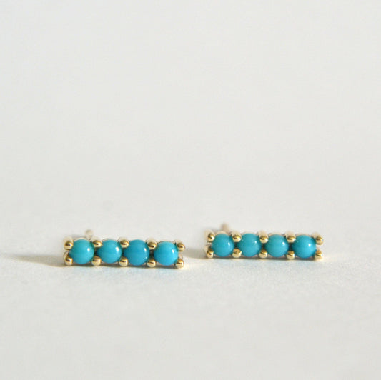 14k turquoise bar stud earrings