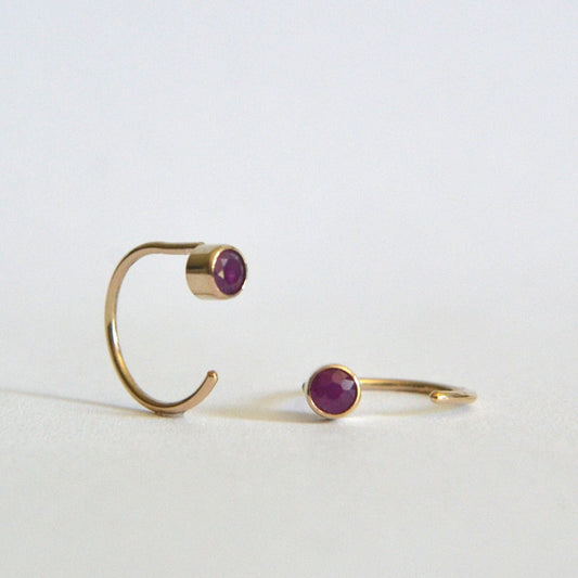 14k ruby huggie hoops