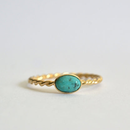 14k Oval Turquoise Rope Ring