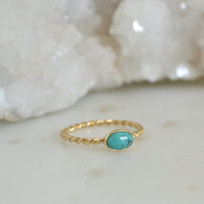 14k Oval Turquoise Rope Ring