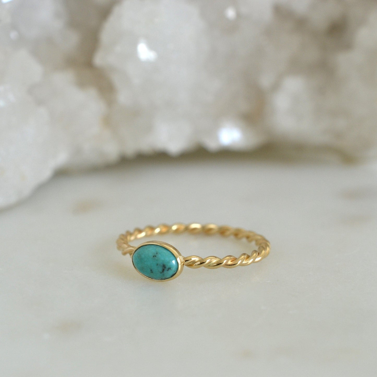 14k Oval Turquoise Rope Ring