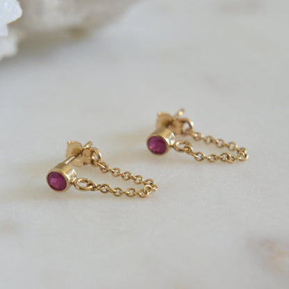 14k Ruby Chain Earrings