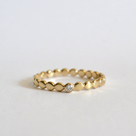 14k Flat Beaded Diamond Ring