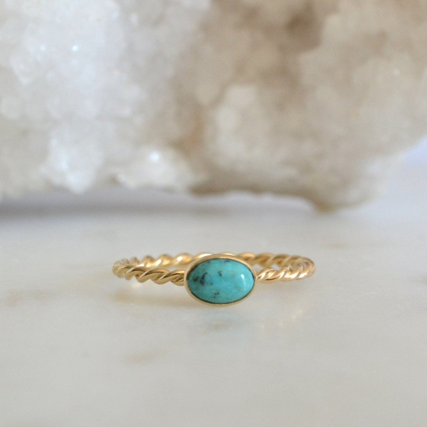 14k Oval Turquoise Rope Ring