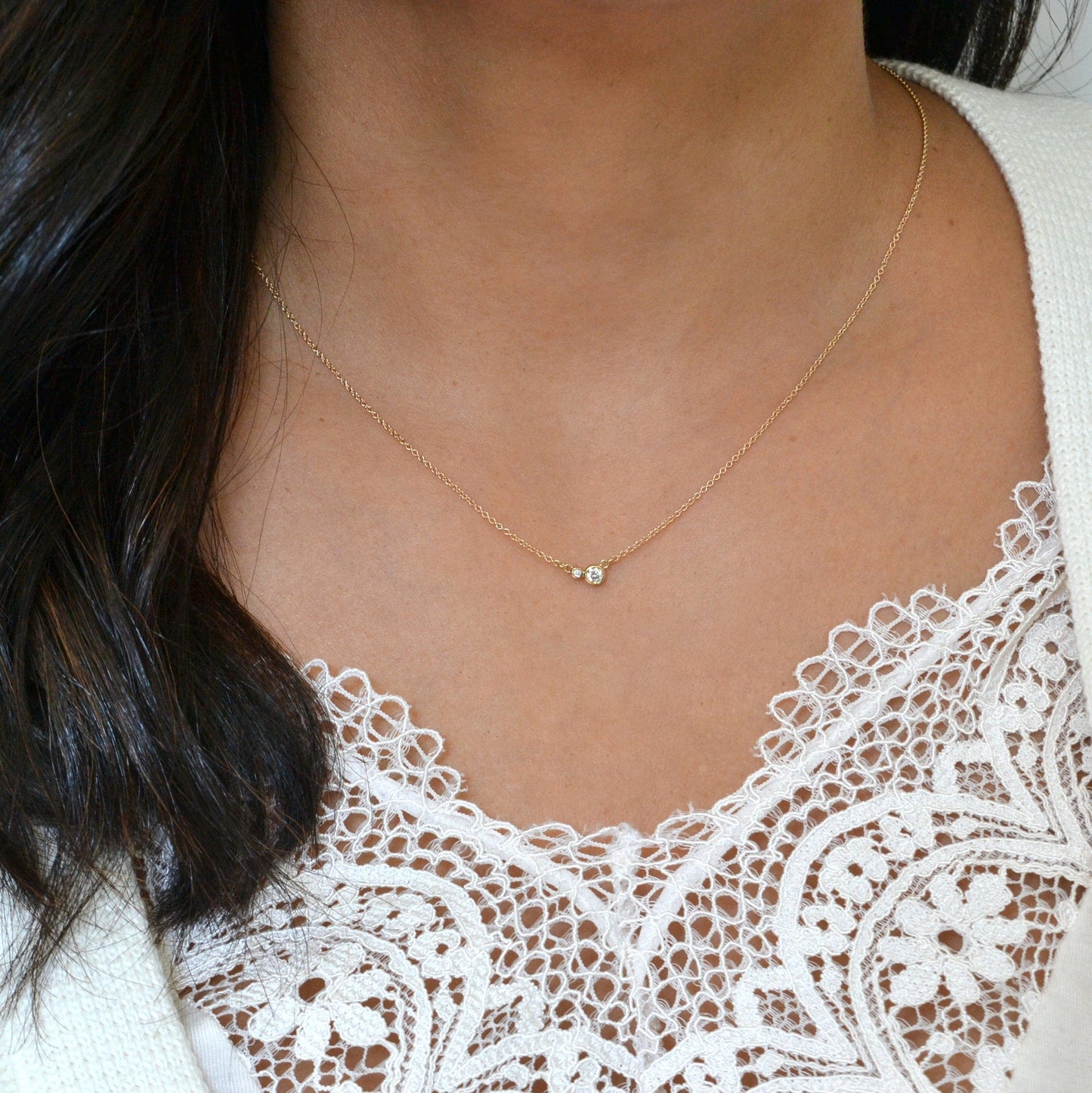 14k Double Diamond Necklace