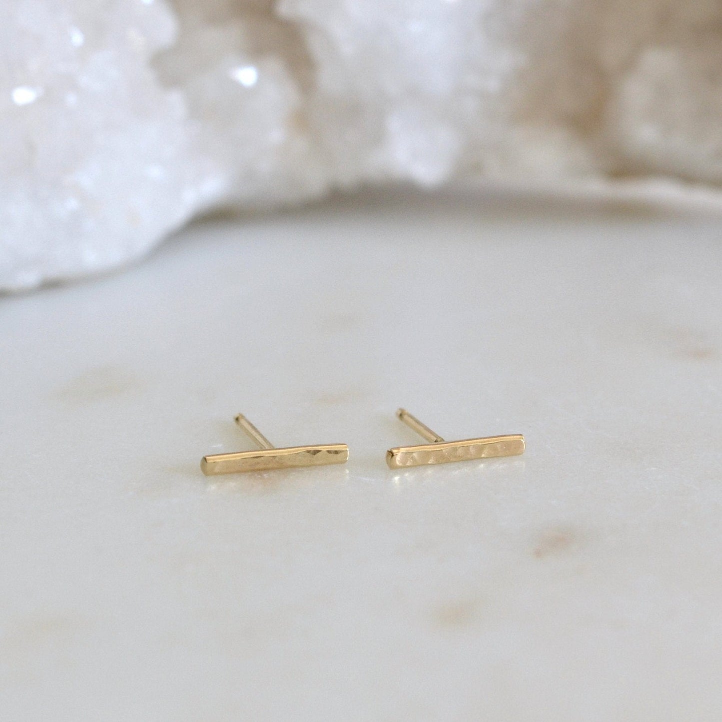 14k Hammered Bar Studs