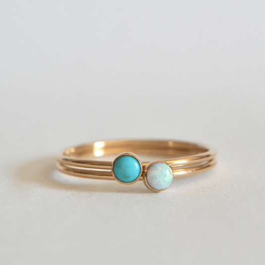 14k Turquoise & Opal Ring Set