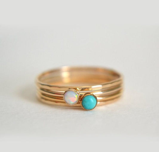 14k Turquoise & Opal Band Set