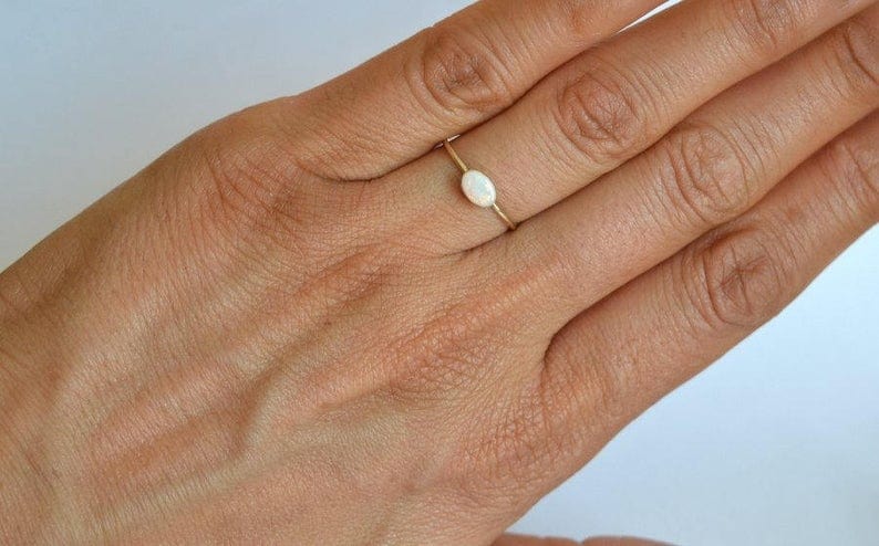 14k Oval Natural Opal Ring